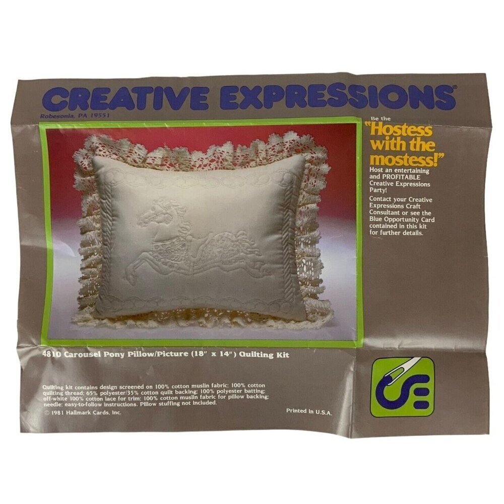 Creative Expressions 4810 Carousel Pony Quilted Pillow Kit 18x14 Vintage 1981